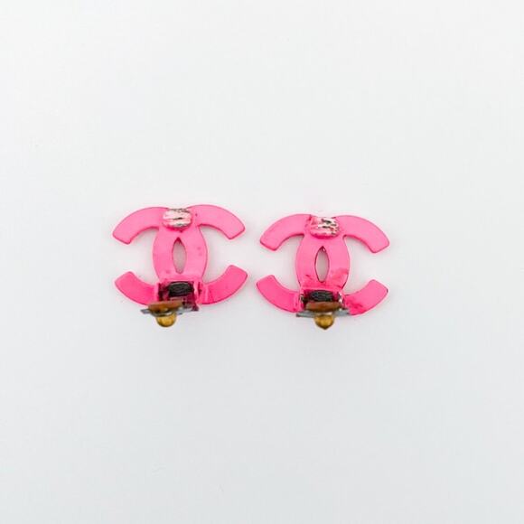 CHANEL Neon Pink Logo CC Earrings Clip Vintage 2005 Y2K - Picture 12 of 15